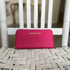 Michael Kors Pink Leather Continental Clutch